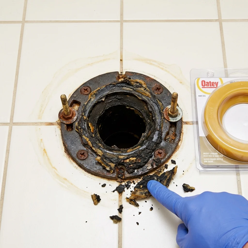 Failed wax ring showing water seepage at the base of a toilet in a Riverdale, IL home
